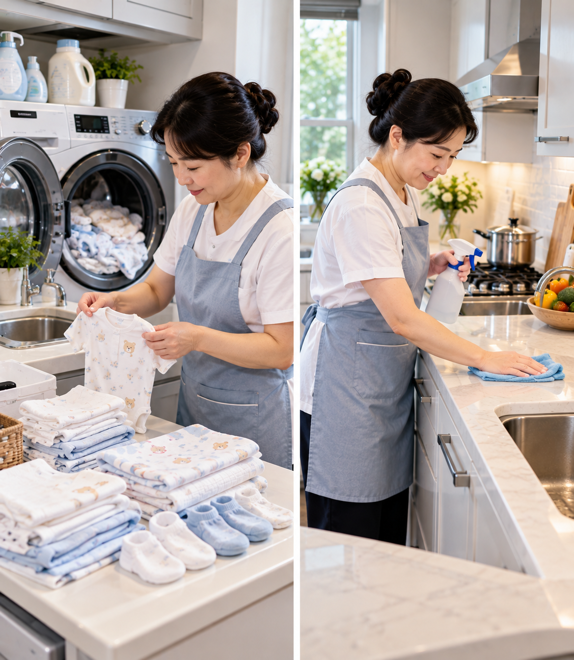 Kitchen Cleaning and laundry for mother and baby